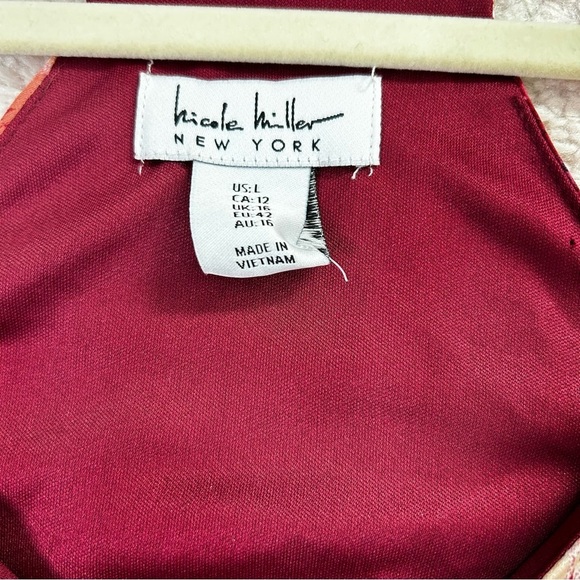 Nicole Miller Abstract Maxi Trapeze Dress Maroon Pink Coral Size Large Event - Picture 3 of 11